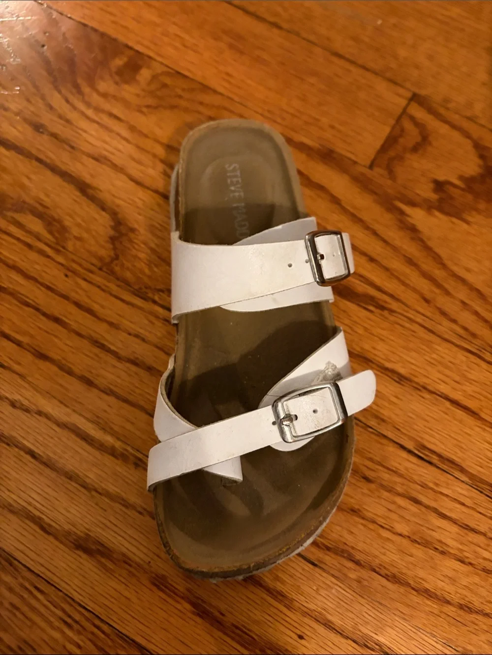 Steve Madden Kids White Double-Strap Buckle Slide Sandals Sz 11